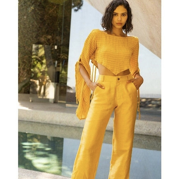 Savannah Morrow Tops - Savannah Morrow Sol Bell Sleeve Crop Top in Sunshine Yellow